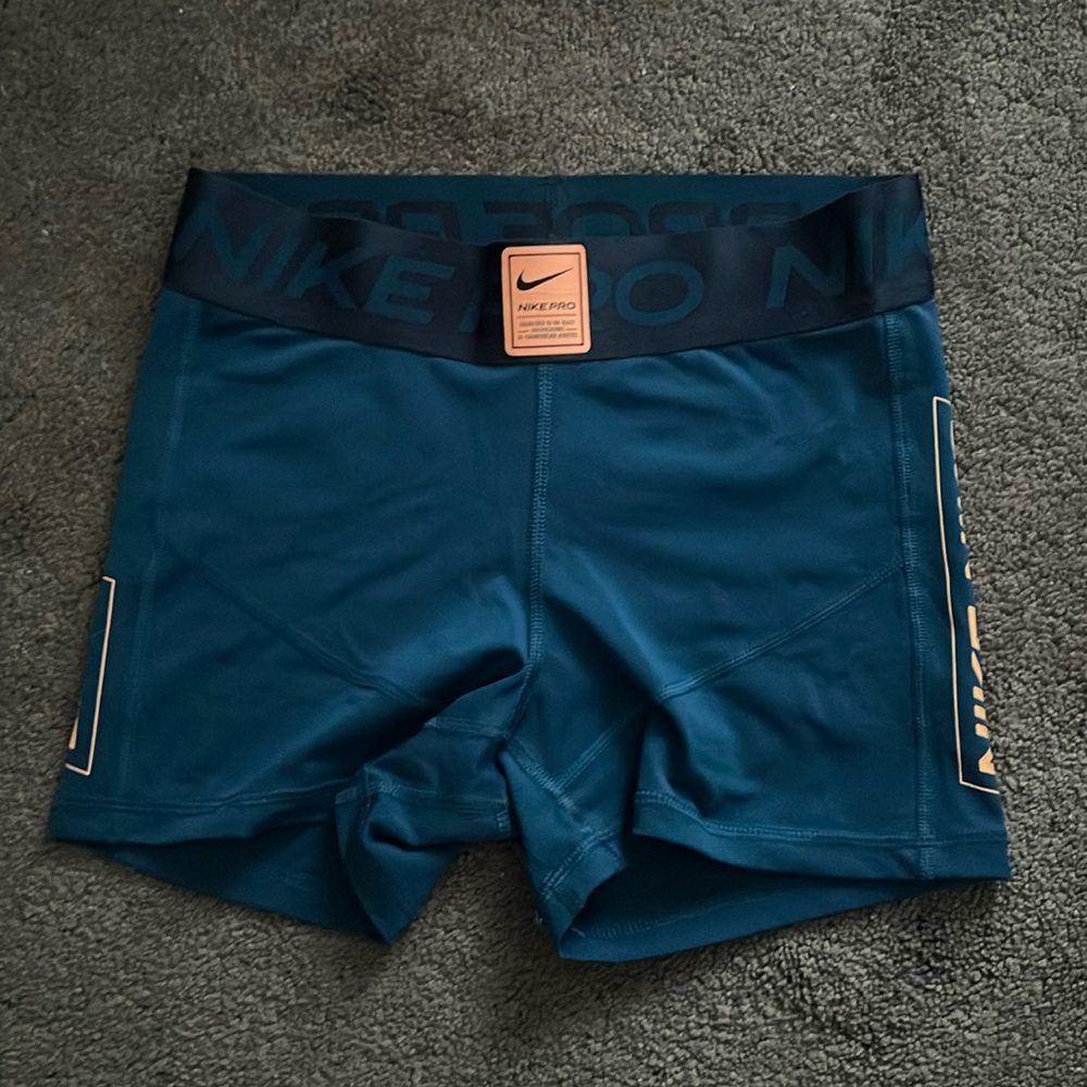 Nike Pro Blue and Coral 3” Mid Rise Shorts
